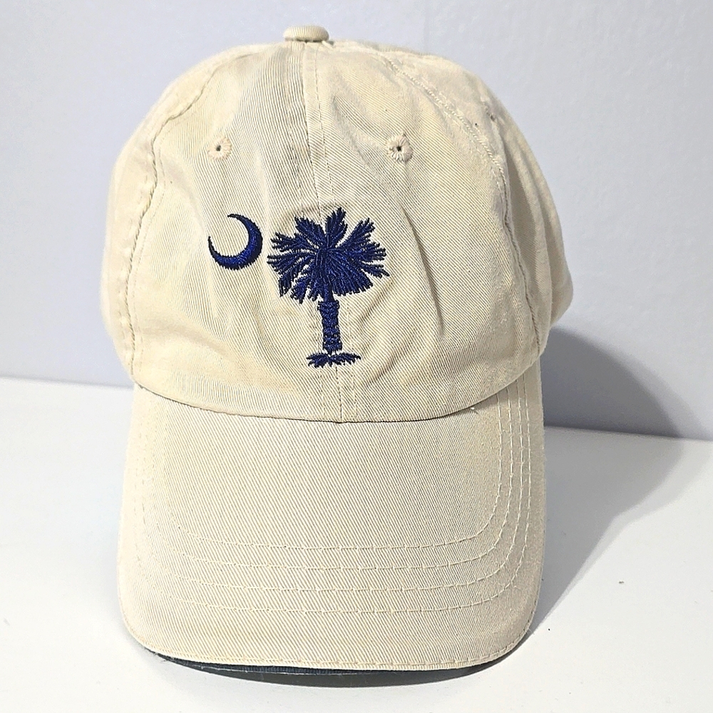 Beige Cap with Palm Tree and Moon Embroidery